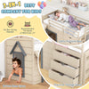 3-in-1 twin loft bed with slide and drawers in beige, featuring sturdy wood, protective handrails, and practical.