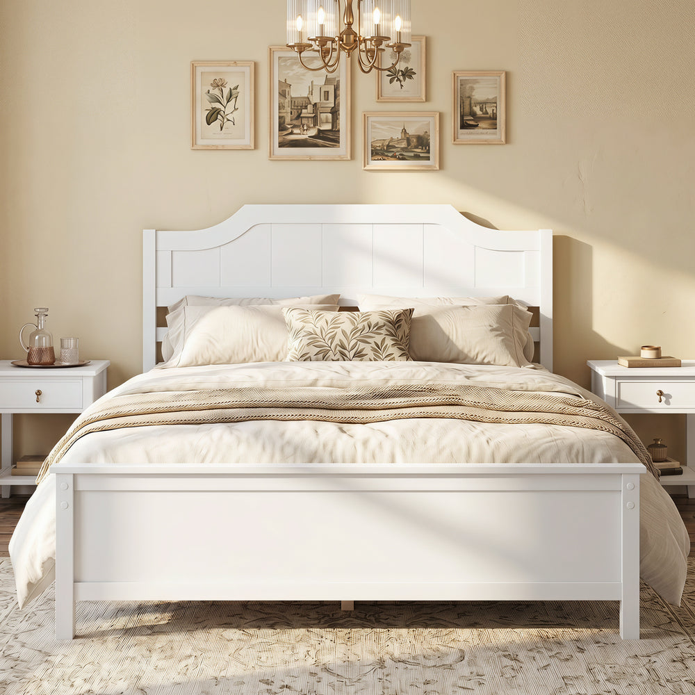 Multiple Size Solid Wood Platform Bed Frame with Headboard in White-Full Size - Gallery View 1 of 11