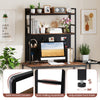 2-tier rustic brown desktop bookshelf with pegboard, designed for monitors up to 32", featuring anti-falling guardrails.