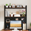 Multipurpose 2-tier desktop bookshelf in rustic brown with pegboard, designed for monitors up to 32 inches and clever.