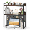 2-tier rustic brown desktop bookshelf with pegboard, designed for monitors up to 32 inches, ideal for workspace.