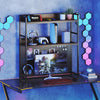 Multipurpose 2-tier desktop bookshelf in rustic brown with pegboard, designed for up to 32-inch monitors and clever.