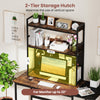 2-tier desktop bookshelf in rustic brown for up to 32" monitor, featuring a pegboard for versatile workspace.