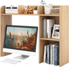3-tier multipurpose desk bookshelf in natural finish with 4 shelves, designed for organizing computers and books.