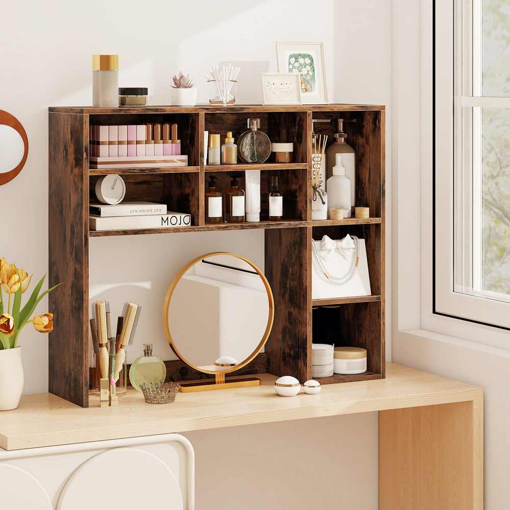 Desktop Bookshelf with 7 Open Cubbies and 3 Adjustable Shelves-Brown - Gallery View 1 of 11
