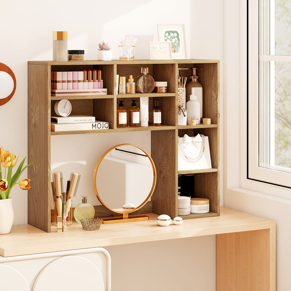 Desktop Bookshelf with 7 Open Cubbies and 3 Adjustable Shelves-Natural - Gallery View 1 of 11