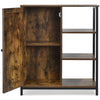 Freestanding storage cabinet with 3 open shelves and doors, made of engineered wood and metal, ideal for versatile home.