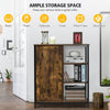 Multipurpose freestanding storage cabinet with 3 open shelves and doors, featuring a rustic wood finish for versatile.