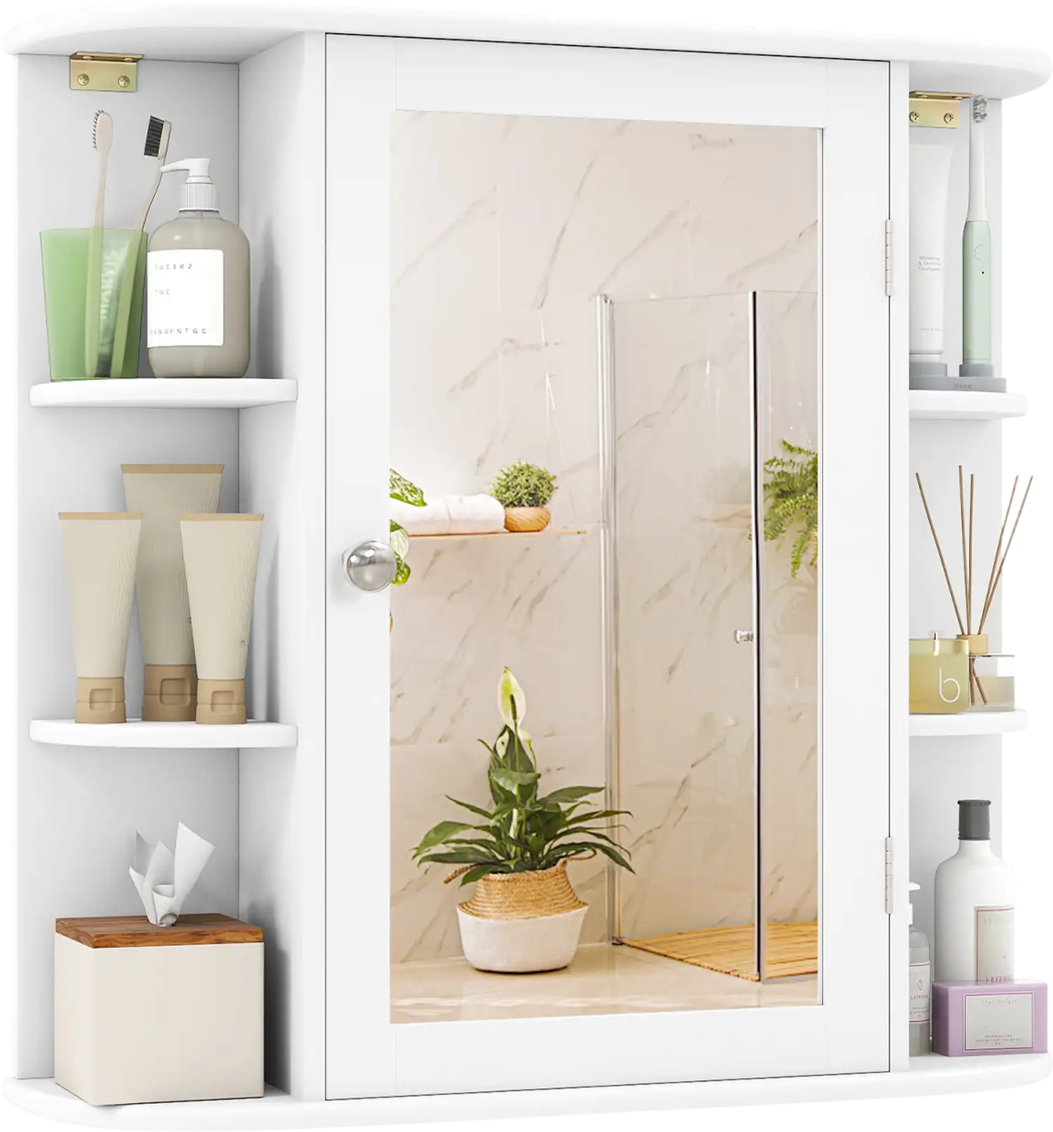 Costway Wall-Mounted Bathroom Mirror Storage Cabinet Shelves 60948721 New