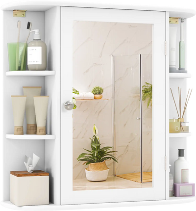 Costway Wall-Mounted Bathroom Mirror Storage Cabinet Shelves 60948721 New