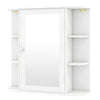 Front view of the white multipurpose wall-mounted bathroom storage cabinet with mirror, showcasing 6 open racks and.