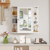 Side view of the white wall-mounted bathroom storage cabinet with mirror, showcasing its elegant design and ample.