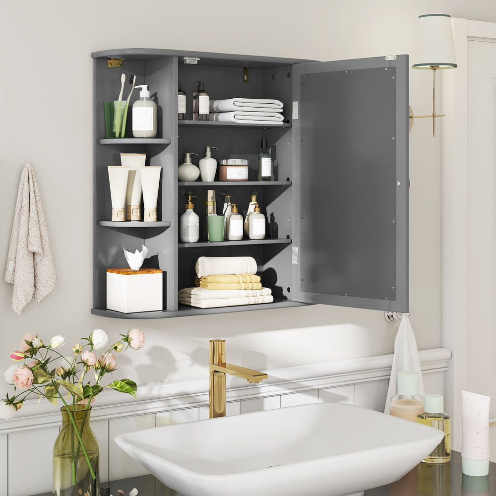 Multipurpose Mount Wall Surface Bathroom Storage Cabinet with Mirror-Gray - Gallery View 1 of 12