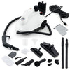Multipurpose steam cleaner with 61 oz tank, includes various attachments for efficient deep cleaning in gray and white.