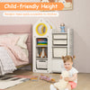 Multipurpose toy chest and bookshelf in gray with mobile trolley, designed for child-friendly organization and easy.