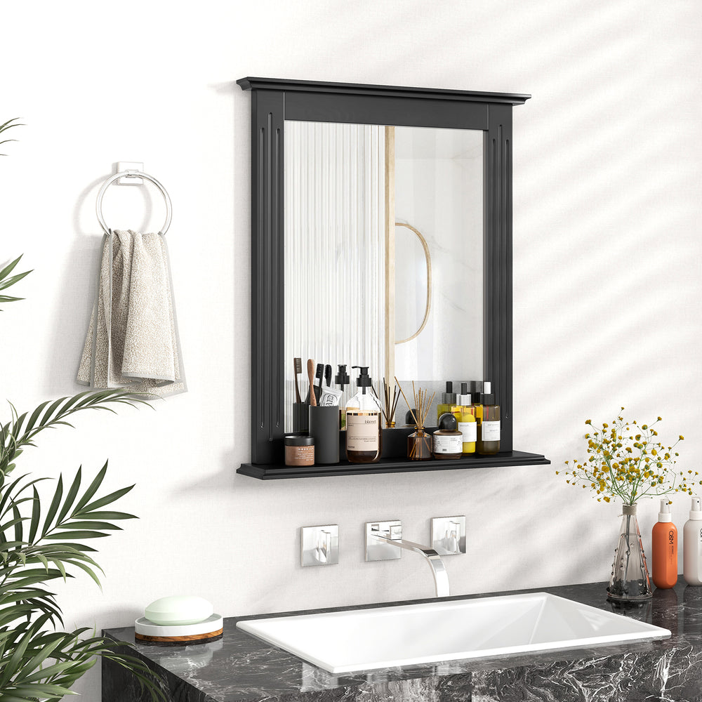 Wall-Mounted Multipurpose Vanity Mirror with Shelf-Black - Gallery View 1 of 8