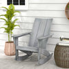 Gray Adirondack rocking chair with a spacious seat and sturdy HDPE build, ideal for comfortable balcony lounging.
