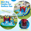 Inflatable water park featuring a slide, splash pool, and water cannon for birthday parties and family gatherings.