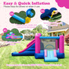 Inflatable bounce house with slides and basketball hoop, featuring a sweet doughnut theme for backyard fun.