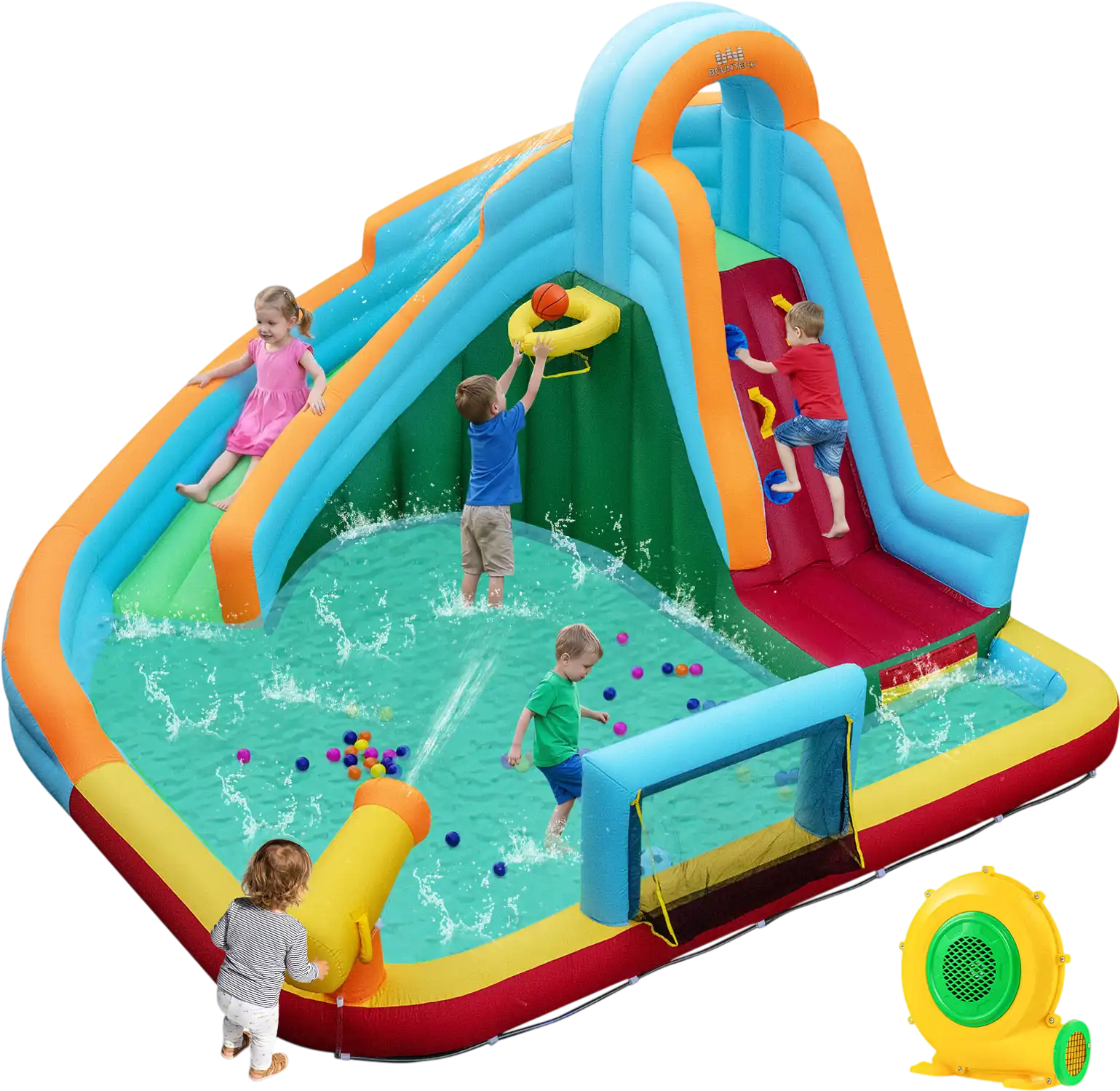 Costway 6-in-1 Inflatable Water Slide Park Bounce House Long Slide Splash Pool Climbing Wall 83337550 New