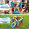 Rainbow Castle Inflatable Bounce House features a spacious jumping area, slide, and basketball hoop for endless summer fun.