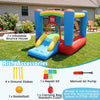 Rainbow Castle Inflatable Bounce House includes a repair kit and ground stakes, ensuring safety and easy maintenance for kids.