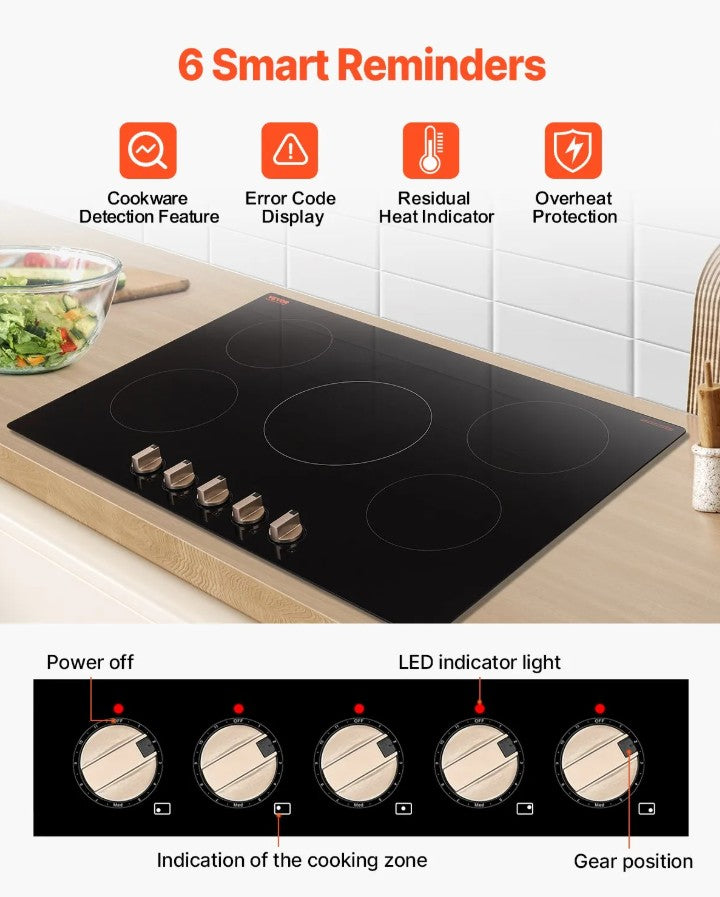 Vevor Built-In Electric Induction Cooktop 5-Burner 9200W Multi-Zone with Safety Features New