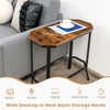 Narrow end table with rustic wood grain and stable steel frame, ideal for living room or bedroom storage needs.