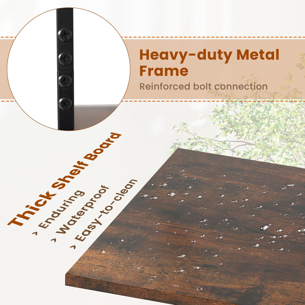 5-tier narrow bookcase in rustic brown with heavy-duty metal frame, waterproof shelves, and deep storage drawer for.