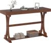 Narrow vintage console table with walnut finish, featuring a spacious top and open storage shelf for living rooms or.