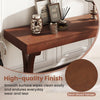 Narrow vintage console table with walnut finish, featuring a smooth surface and open storage shelf for versatile use.