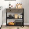 Narrow console table in gray with 2 drawers and metal mesh shelves, featuring USB ports and a sturdy design for.