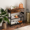 Narrow Console Table with 2 Drawers and 2 Metal Mesh Shelves-Rustic Brown - Gallery View 1 of 10