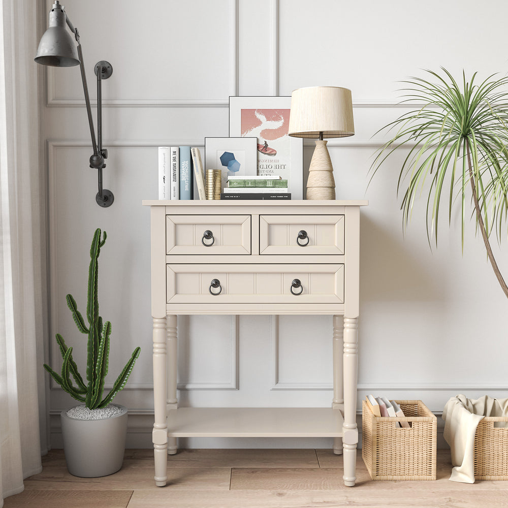 Narrow Console Table with 3 Storage Drawers and Open Bottom Shelf-Beige - Gallery View 1 of 9