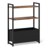 Narrow end table with a rustic brown finish, featuring 3-tier storage shelves and a detachable fabric drawer for versatile use.