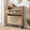 Narrow Shoe Storage Cabinet with 2 Flip Drawers and Adjustable Shelves-Natural - Gallery View 1 of 9