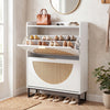 Narrow Shoe Storage Cabinet with 2 Flip Drawers and Adjustable Shelves-White - Gallery View 1 of 9