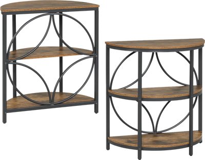 Costway Set of 2 Narrow Side Tables w/ Metal Frame & Storage Shelves 12100377 New