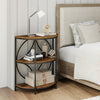 Narrow side table with rustic brown wood-like surface and metal frame, perfect for bedroom or living room storage.
