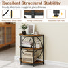 Narrow side table with a rustic brown wood-like surface and heavy-duty metal frame, perfect for living room or bedroom.