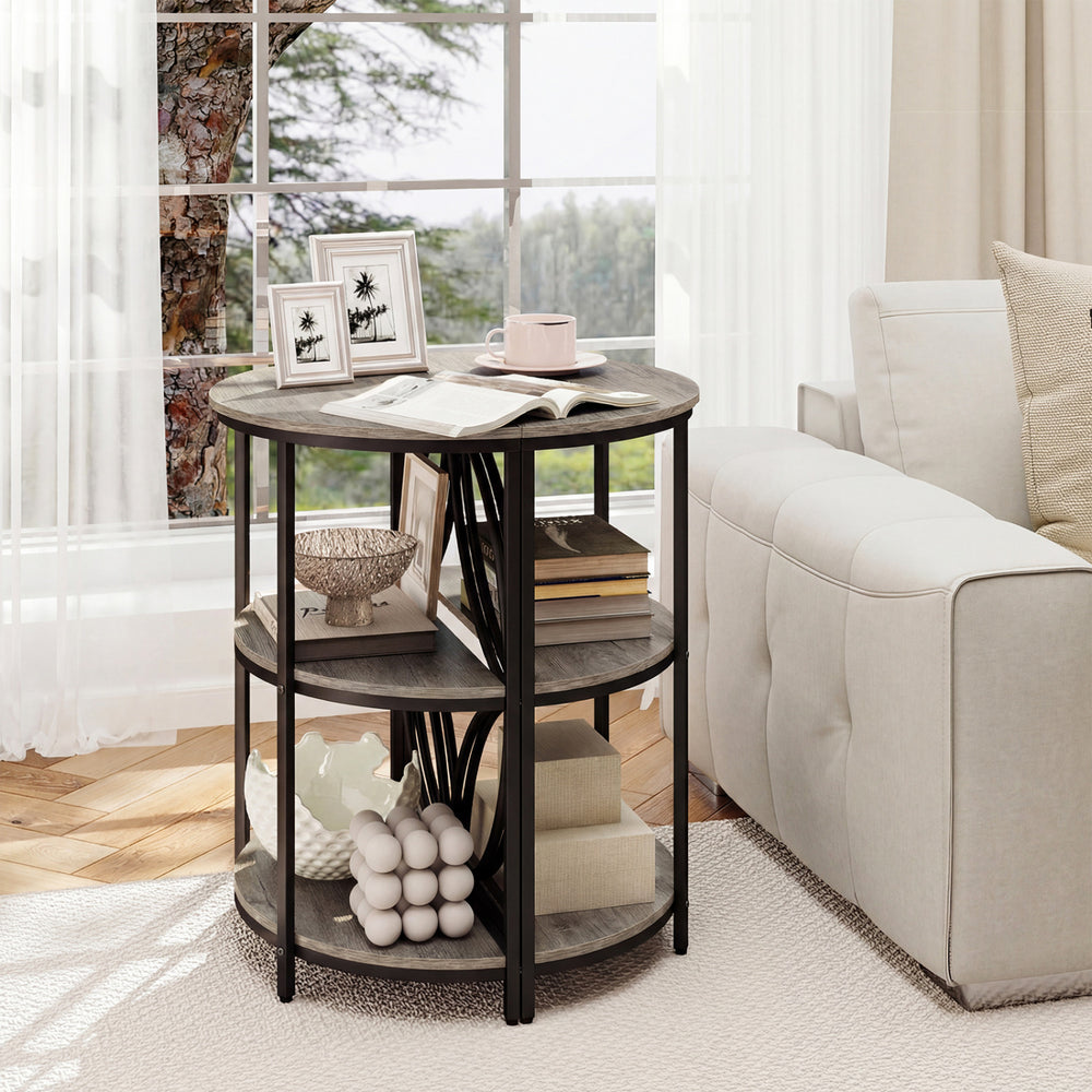 Narrow Side Table with Study Metal Frame and Storage Shelves-Gray - Gallery View 1 of 11