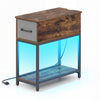 Narrow side table with built-in LED lights, charging station, and a spacious tabletop for small spaces.