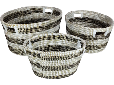 Costway Stackable Natural Canes Grass Storage Baskets Set of 3 92174863 New