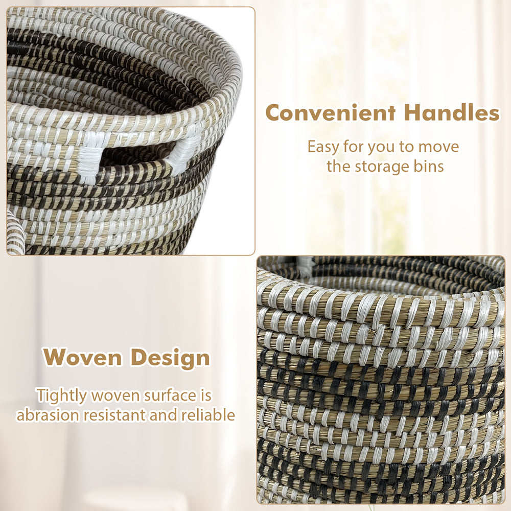 Natural canes grass storage baskets with convenient handles, tightly woven design for durability, ideal for.