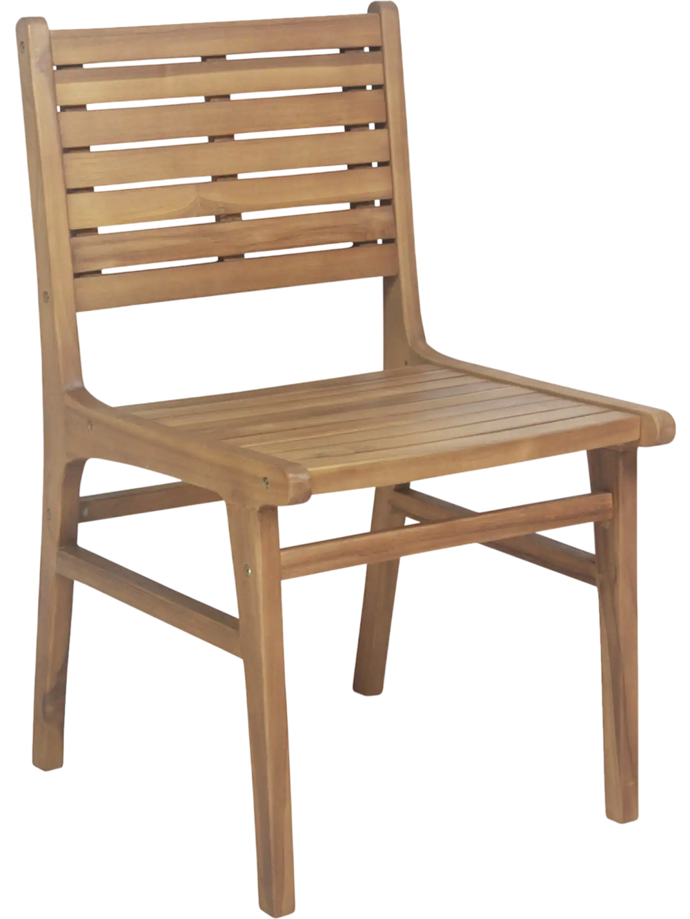 Natural Wood Armless Patio Chair with Slanted Back and Slatted Seat