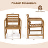 Natural wood patio armchair dimensions with slanted back and slatted seat, ideal for outdoor relaxation.
