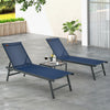 Navy 3-piece patio chaise lounge chair and table set with adjustable backrests for poolside relaxation.