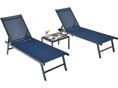 Costway 3-Pc Patio Chaise Lounge Chair Table Set Poolside Yard 21746938 New