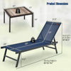Dimensions of the 3 Pieces Patio Chaise Lounge Chair and Table Set, featuring a navy adjustable lounge and wood-like.