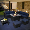 9 Pieces Outdoor Wicker Sectional with 35 Inch Gas Fire Pit Table-Navy - Gallery View 1 of 10